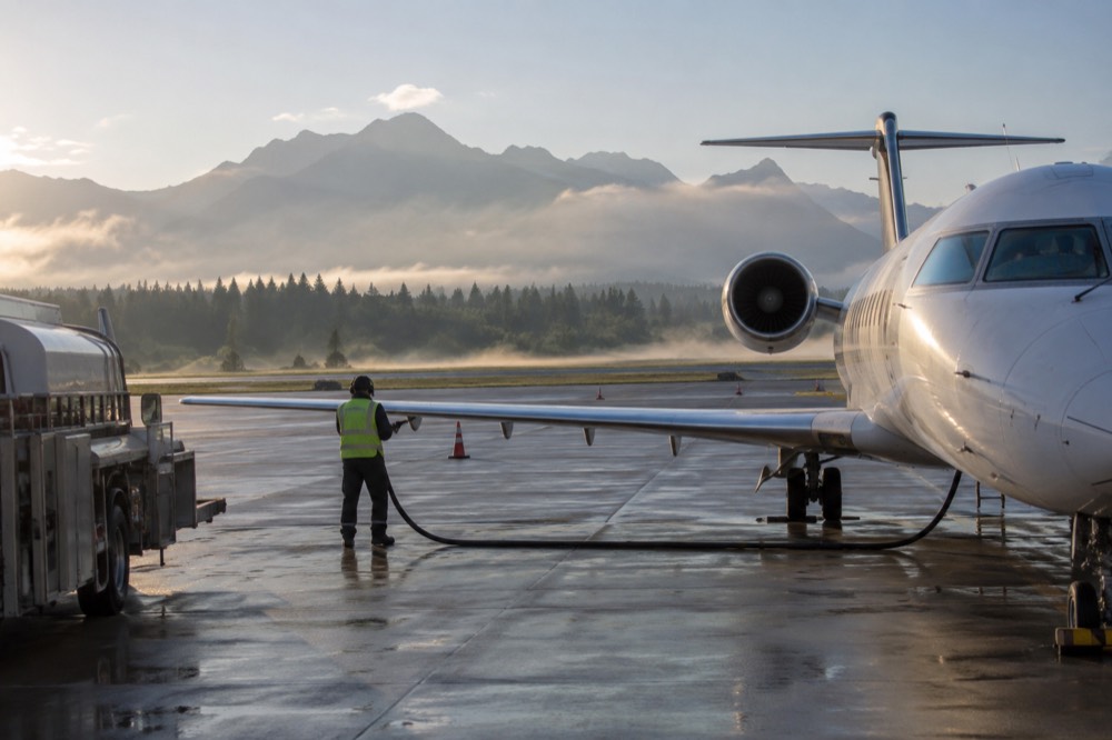 A small airplane on a regional airport tarmac in morning light